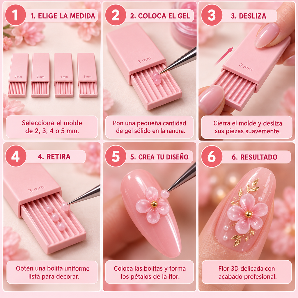 Molde Creador de Bolitas 3D para uñas | 4 Medidas