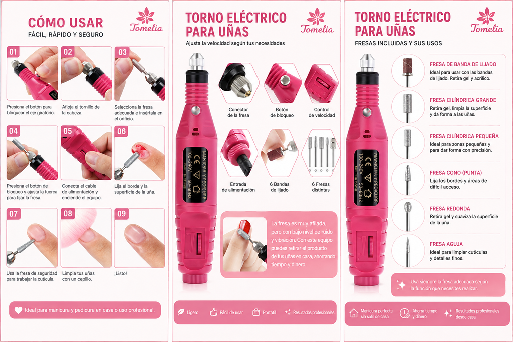 Torno Eléctrico Profesional para Uñas 20.000 RPM – Manicure en Casa