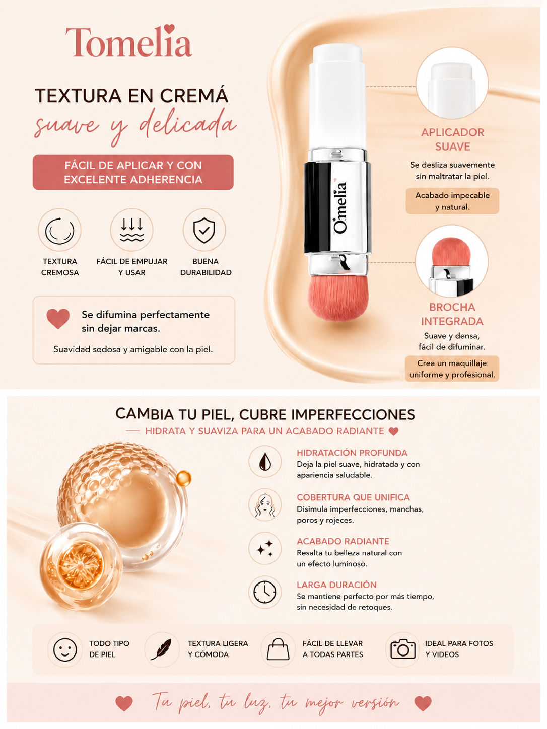 Perfect Cover Stick 2 en 1 - Base + Brocha Integrada