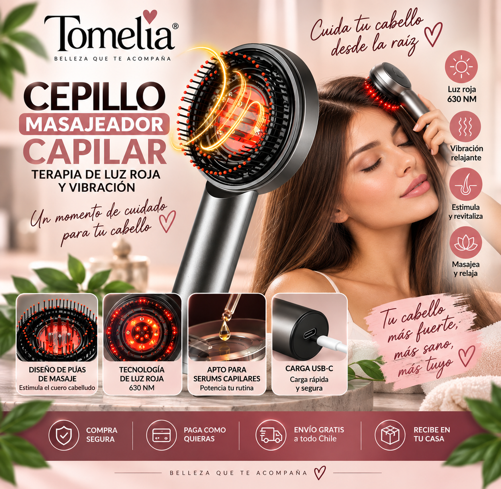 Cepillo Masajeador Capilar con Luz Roja y Vibración