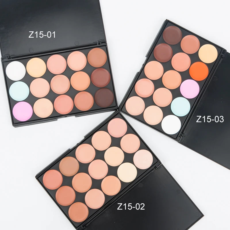 Paleta Correctora & Contorno 15 Tonos – Cobertura y Acabado Natural