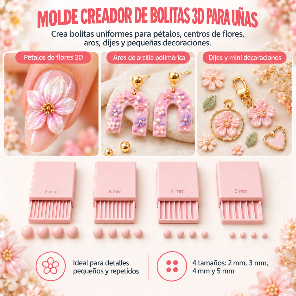 Molde Creador de Bolitas 3D para uñas | 4 Medidas