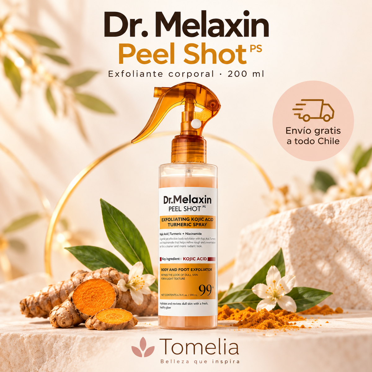 Spray Exfoliante Corporal Dr. Melaxin Peel Shot PS - Ácido Kójico y Cúrcuma, 200 ml
